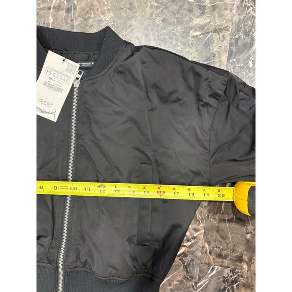Zara Womens Black Mixed Media Bomber Jacket Mini Dress XS 4432/254/800 - Picture 4 of 10